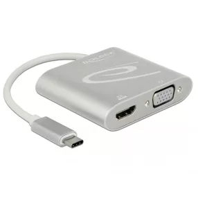   Delock Elosztó USB Type-C  csatlakozóval (DP alternatív mód) > 1 db HDMI + 1 db VGA csatlakozó (DL-87705)
