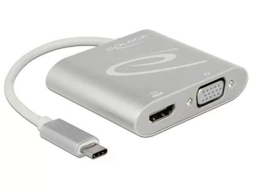Delock Elosztó USB Type-C  csatlakozóval (DP alternatív mód) > 1 db HDMI + 1 db VGA csatlakozó (DL-87705)