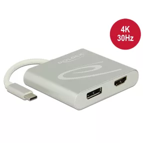   Delock Elosztó USB Type-C  csatlakozóval (DP alternatív mód támogatás) > 1 db HDMI + 1 db Displaypor (DL-87716)