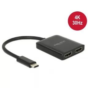   Delock Elosztó USB Type-C  csatlakozóval (DP alternatív mód támogatás) > 2 db HDMI csatlakozó, 4K 30 (DL-87719)