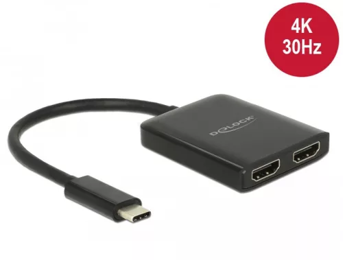 Delock Elosztó USB Type-C  csatlakozóval (DP alternatív mód támogatás) > 2 db HDMI csatlakozó, 4K 30 (DL-87719)