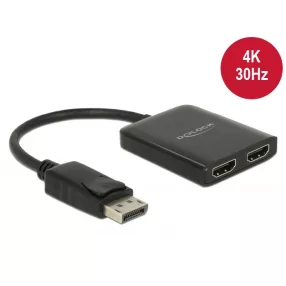   Delock Displayport 1.2-es elosztó 1 x Displayport-bemenet > 2 x HDMI-kimenet 4K 30 Hz (DL-87720)