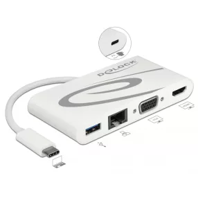   Delock USB Type-C USB 3.1 dokkoló állomás HDMI 4K 30 Hz + VGA + LAN + USB PD (DL-87731)