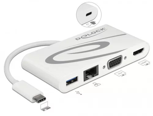 Delock USB Type-C USB 3.1 dokkoló állomás HDMI 4K 30 Hz + VGA + LAN + USB PD (DL-87731)