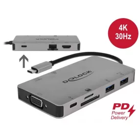   Delock USB Type-C dokkolóállomás 4K - HDMI / VGA / USB 3.1 / SD / LAN / PD 3.0 (DL-87735)