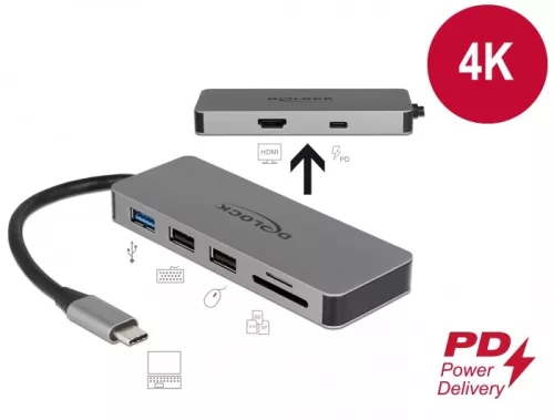 Delock USB Type-C dokkoló állomás mobil eszközökhöz 4K - HDMI / Hub / SD / PD 2.0 (DL-87743)