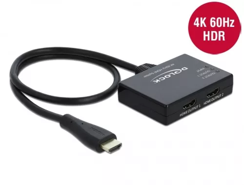 Delock HDMI-elosztó, 1 x HDMI-bemenet > 2 x HDMI-kimenet, 4K 60 Hz (DL-87747)