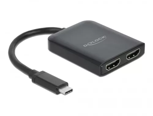 Delock Elosztó USB Type-C  csatlakozóval (DP alternatív mód támogatás)   2 db. HDMI MST / VXP (DL-87755)