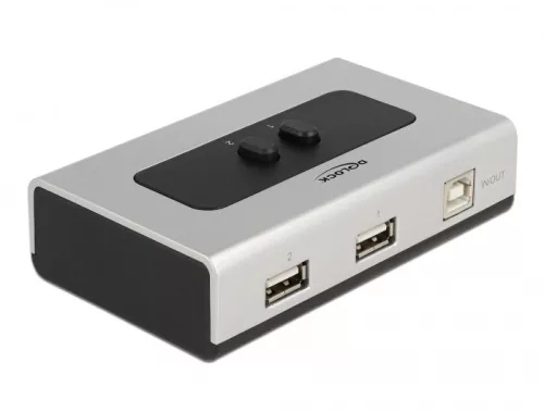 Delock Kétirányú USB 2.0 switch 1 db. B-típusú anya   2 db. A-típusú anya kézi átkapcsolással (DL-87760)