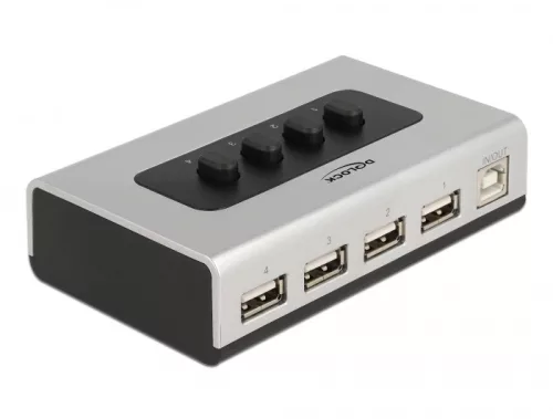 Delock Kétirányú USB 2.0 switch 1 db. B-típusú anya   4 db. A-típusú anya kézi átkapcsolással (DL-87762)