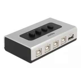  Delock Kétirányú USB 2.0 switch 4 db. B-típusú anya - 1 db. A-típus anya kézi átkapcsolással (DL-87763)