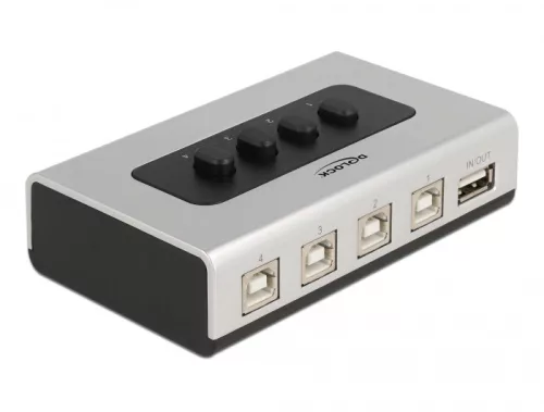 Delock Kétirányú USB 2.0 switch 4 db. B-típusú anya - 1 db. A-típus anya kézi átkapcsolással (DL-87763)