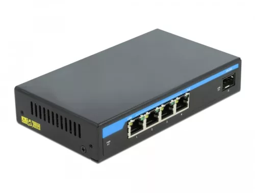 Delock Gigabit Ethernet-kapcsoló, 4 port PoE + 1 SFP (DL-87765)