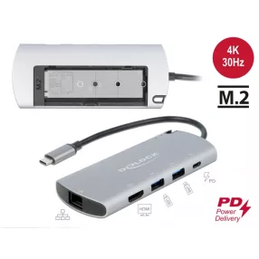   Delock USB Type-C  dokkoló állomás M.2 nyílással - 4K HDMI / USB / LAN / PD 3.0 (DL-87767)
