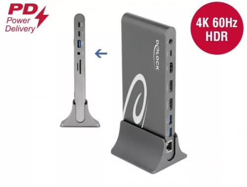 Delock USB Type-C  DP 1.4 dokkoló állomás háromszoros 4K Display-HDMI/DisplayPort/USB/LAN/SD/PD3.0 (DL-87772)