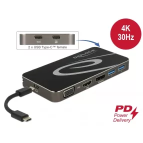   Delock USB Type-C  3.2 dokkolóállomás 4K HDMI DP / 1080p VGA, USB Hub és PD 3.0 (DL-87773)