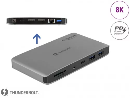 Delock Thunderbolt  3 dokkoló állomás 8K - Dual DisplayPort / USB / LAN / SD / Audio / PD 3.0 (DL-87777)