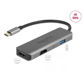   Delock USB Type-C  Dual HDMI adapter 4K 60 Hz és USB portokkal (DL-87780)