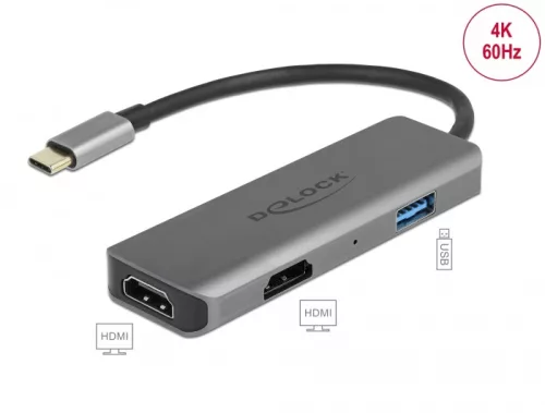 Delock USB Type-C  Dual HDMI adapter 4K 60 Hz és USB portokkal (DL-87780)