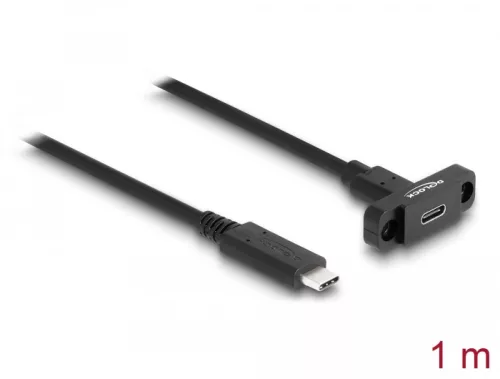 Delock SuperSpeed USB 10 Gbps (USB 3.2 Gen 2) USB Type-C  kábel apa-anya 1 m panel-csatlakozójú fekete (DL-87824)