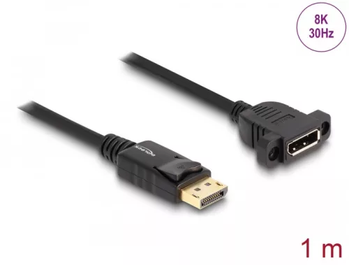 Delock DisplayPort 1.4 kábel 8K 30 Hz apa - anya 1 m panel-csatlakozójú fekete (DL-87825)