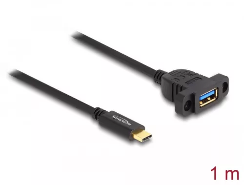 Delock SuperSpeed USB 10 Gbps (USB 3.2 Gen 2) USB Type-C  kábel apa   A-típusú USB anya 1 m panel-csatlakozójú fekete (DL-87826)