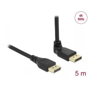   Delock DisplayPort 1.2 kábel egyenes csatlakozódugóval - csatlakozódugóval 90  ívelt felfelé 4K 60 Hz 5 m retesz nélküli (DL-87827)