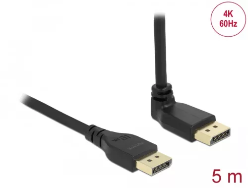 Delock DisplayPort 1.2 kábel egyenes csatlakozódugóval - csatlakozódugóval 90  ívelt felfelé 4K 60 Hz 5 m retesz nélküli (DL-87827)