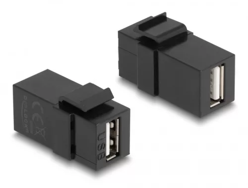 Delock Keystone modul, USB 2.0 A-csatlakozóhüvely > USB 2.0 A-csatlakozóhüvely, fekete (DL-87829)
