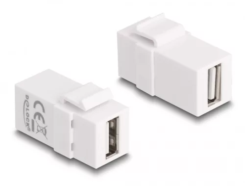 Delock Keystone modul, USB 2.0 A-csatlakozóhüvely > USB 2.0 A-csatlakozóhüvely, fehér (DL-87830)