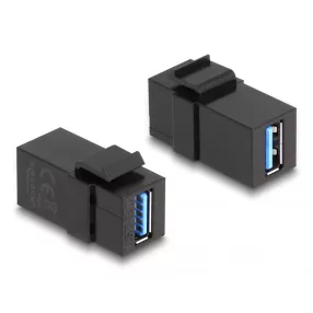   Delock Keystone modul, USB 3.0 A-csatlakozóhüvely > USB 3.0 A-csatlakozóhüvely, fekete (1:1) (DL-87831)