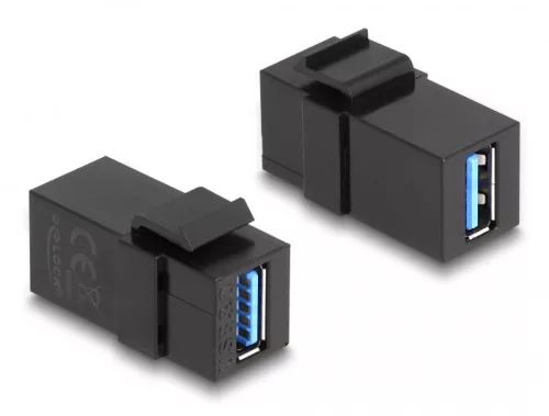 Delock Keystone modul, USB 3.0 A-csatlakozóhüvely > USB 3.0 A-csatlakozóhüvely, fekete (1:1) (DL-87831)