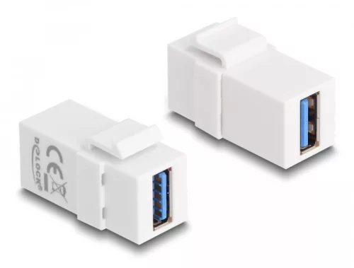 Delock Keystone modul, USB 3.0 A-csatlakozóhüvely > USB 3.0 A-csatlakozóhüvely fehér (1:1) (DL-87832)