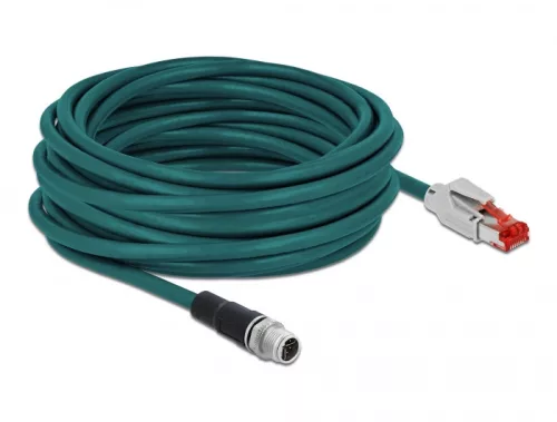 Delock Hálózati kábel M12 8 tűs X-kódú RJ45 csatlakozóhoz PVC borítás 10 m hosszú (DL-87845)