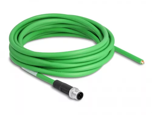 Delock Hálózati kábel M12 4 tűs D-kódú csavarozással nyitható huzalvéggel PVC borítás 5 m hosszú (DL-87848)