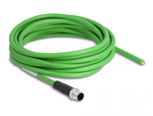 Delock Hálózati kábel M12 4 tűs D-kódú csavarozással nyitható huzalvéggel TPU borítás 5 m hosszú (DL-87850)