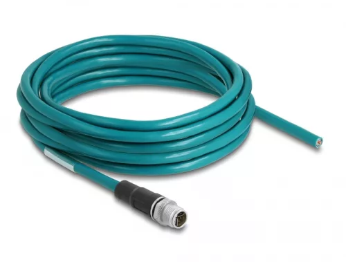 Delock Hálózati kábel M12 8 tűs X-kódú csavarozással nyitható huzalvéggel PVC borítás 5 m hosszú (DL-87852)