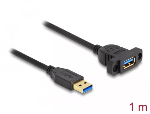 Delock SuperSpeed USB 5 Gbps (USB 3.2 Gen 1) A-típusú USB kábel apa-anya 1 m panel-csatlakozójú fekete (DL-87855)