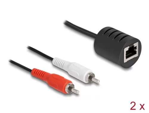 Delock Sztereo Audio bővítő RJ45 anya - 2 db. RCA apa Cat.5 akár 50 m 2 db-os szett (DL-87857)