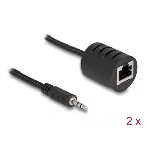   Delock Sztereo Audio bővítő RJ45 anya   3,5 mm-es sztereo jack apa Cat.5 akár 50 m 2 db-os szett (DL-87858)