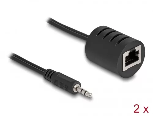Delock Sztereo Audio bővítő RJ45 anya   3,5 mm-es sztereo jack apa Cat.5 akár 50 m 2 db-os szett (DL-87858)