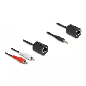   Delock Sztereo Audio bővítő RJ45 anya   3,5 mm sztereo jack apa és RJ45 anya - 2 db. RCA apa Cat.5 akár 50 m 2 db-os szett (DL-87859)
