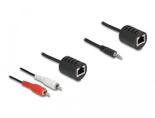 Delock Sztereo Audio bővítő RJ45 anya   3,5 mm sztereo jack apa és RJ45 anya - 2 db. RCA apa Cat.5 akár 50 m 2 db-os szett