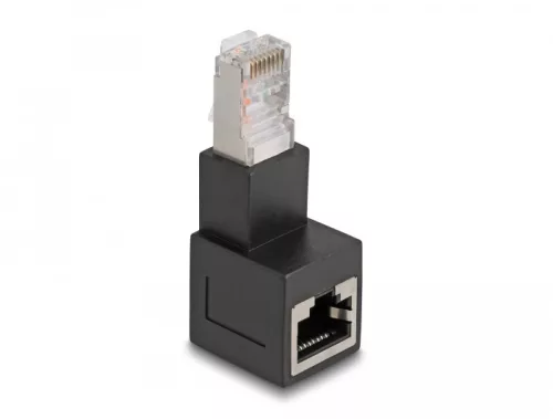 Delock RJ45 apa - RJ45 anya adapter Cat.6A 90  fokos szögben lefelé hajlítva (DL-87862)