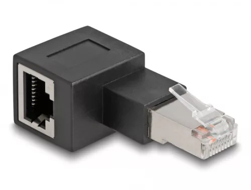 Delock RJ45 apa - RJ45 anya adapter Cat.6A 90  fokos szögben balra hajlítva (DL-87863)