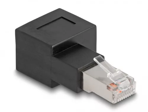 Delock RJ45 apa - RJ45 anya adapter Cat.6A 90  fokos szögben jobbra hajlítva (DL-87864)