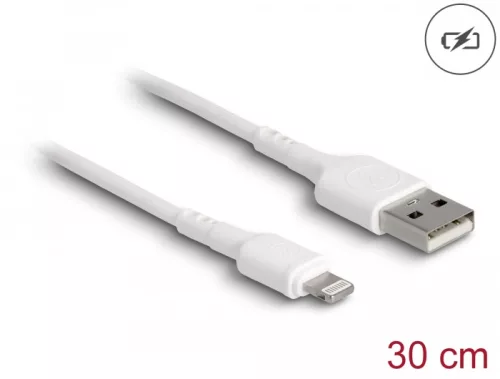 Delock USB töltő kábel iPhone , iPad , iPod  eszközökhöz fehér 30 cm (DL-87866)