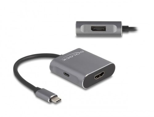 Delock USB Type-C  elosztó (DP Alt Mode) - 1 x HDMI + 1 x DisplayPort MST USB Type-C  PD-vel