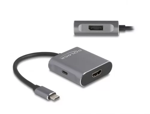 Delock USB Type-C  elosztó (DP Alt Mode) - 1 x HDMI + 1 x DisplayPort MST USB Type-C  PD-vel (DL-87867)
