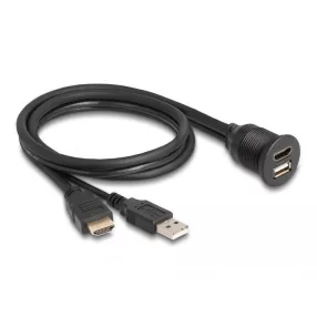   Delock HDMI-A kábel apa és A-típusú USB 2.0 apa - HDMI-A anya és A-típusú USB 2.0 anya 1m (DL-87880)